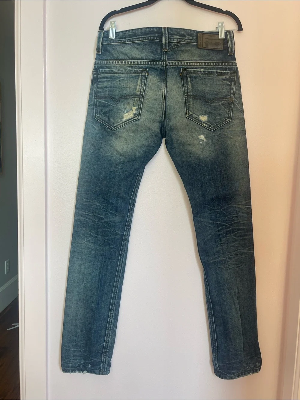 Diesel Thavar Slim Skinny Jeans Mens 30x32 Blue Distressed Medium Wash Denim